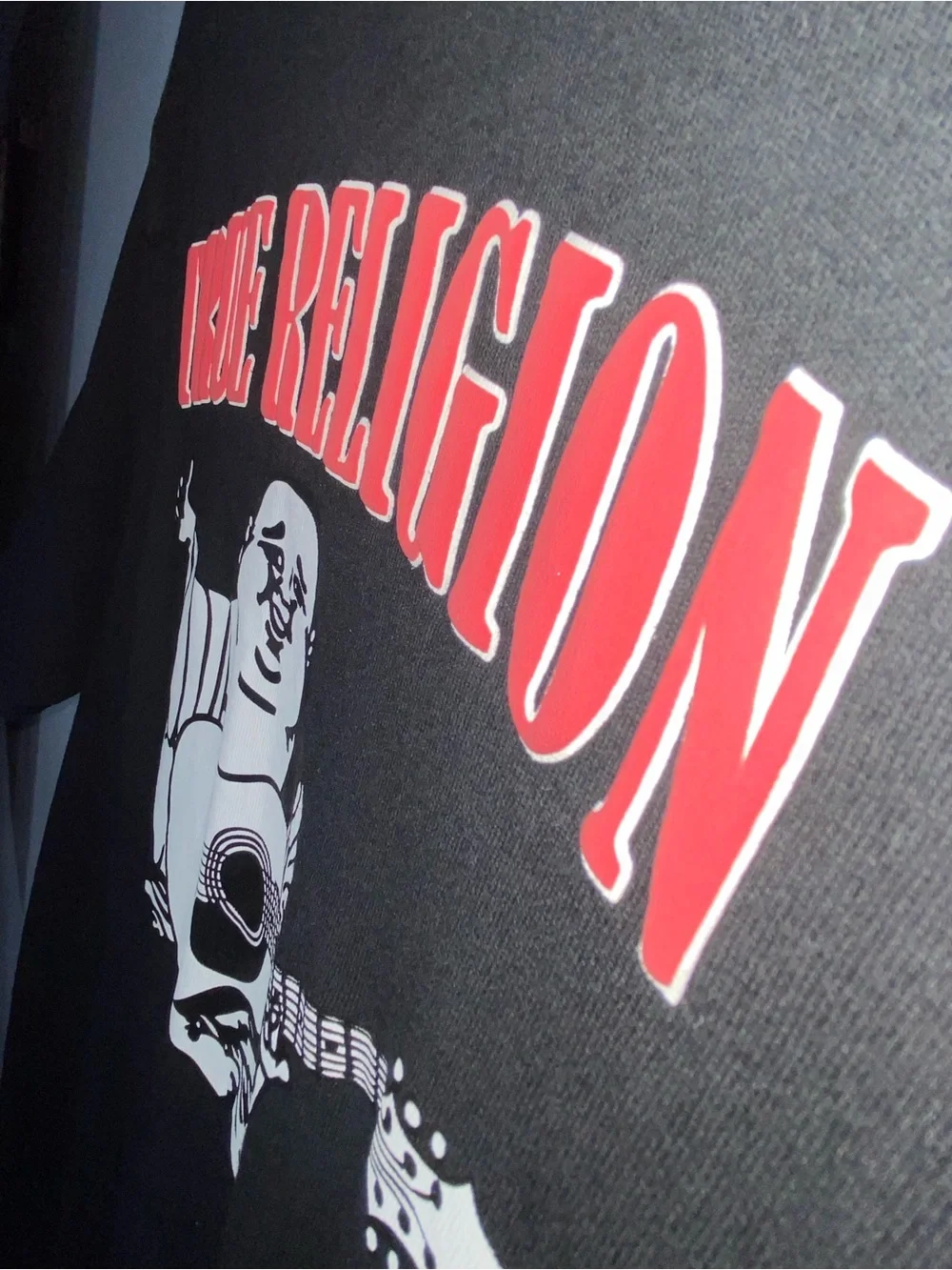 True Religion Black Short-Sleeve Tee with Red Chest Logo